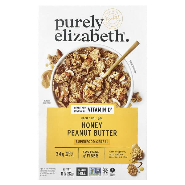 Purely Elizabeth, Superfood Cereal, Honey Peanut Butter, 11 oz Pack of 4