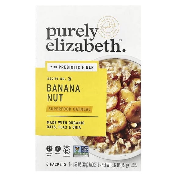 Purely Elizabeth, Superfood Oatmeal, Banana Nut, 6 Packets, 1.52 oz Pack of 2