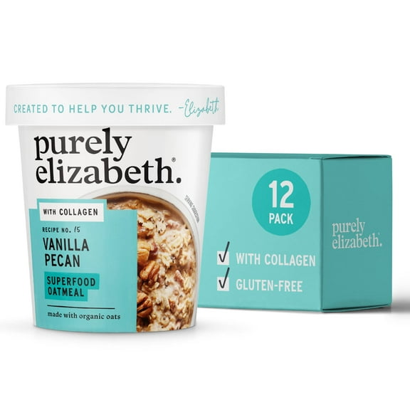 Purely Elizabeth, Vanilla Pecan, Collagen Oatmeal Cups With Nut Butter Packet, Gluten-Free, 2 Ounce (Pack of 12)