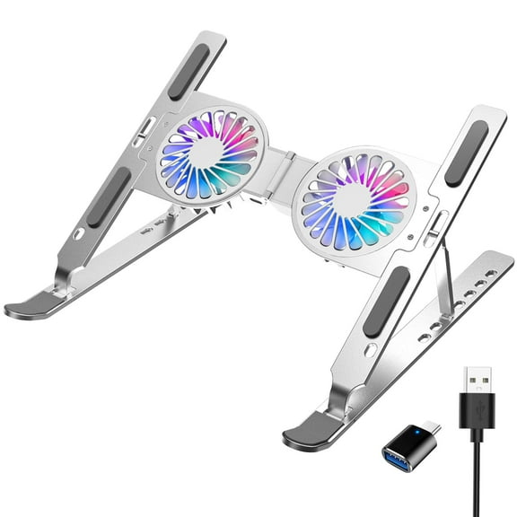 Purely F82 Foldable Laptop Cooling Stand for Desk with Cooling Fan, Adjustable height - Silver