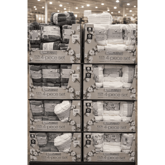 Purely Indulgent 100% Cotton Bath Towel Set – 16 Pieces, Dark Gray & White