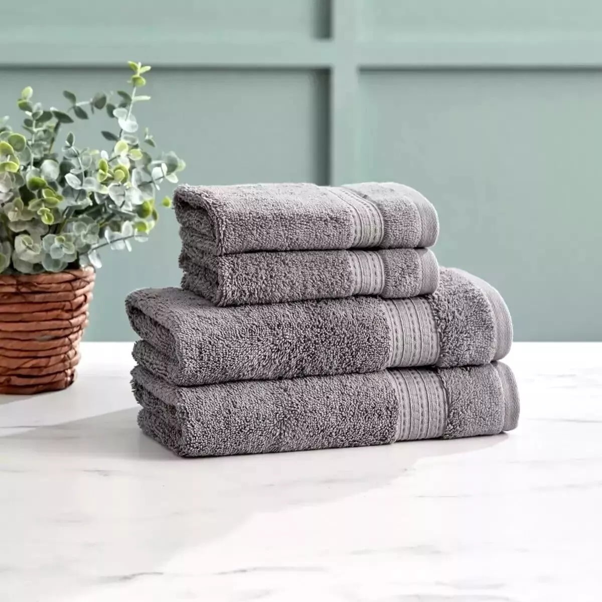 Purely Indulgent 100% Hygrocotton Towel 4 Piece Hand Towel Wash Cloth Gray