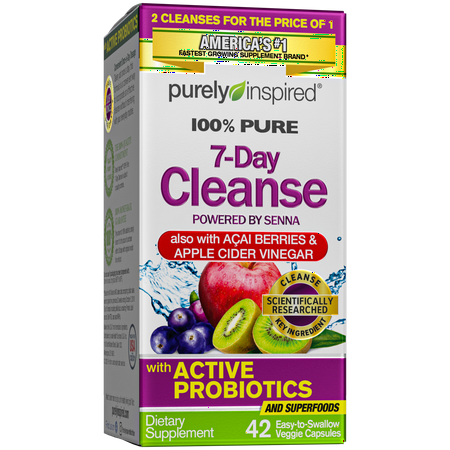 Purely Inspired Organic 7 Day Cleanse, Unique Senna Leaf Extract Formula with Antioxidant (Vitamin C), Superfruits, Probiotic & Digestive Enzymes, 42 Count
