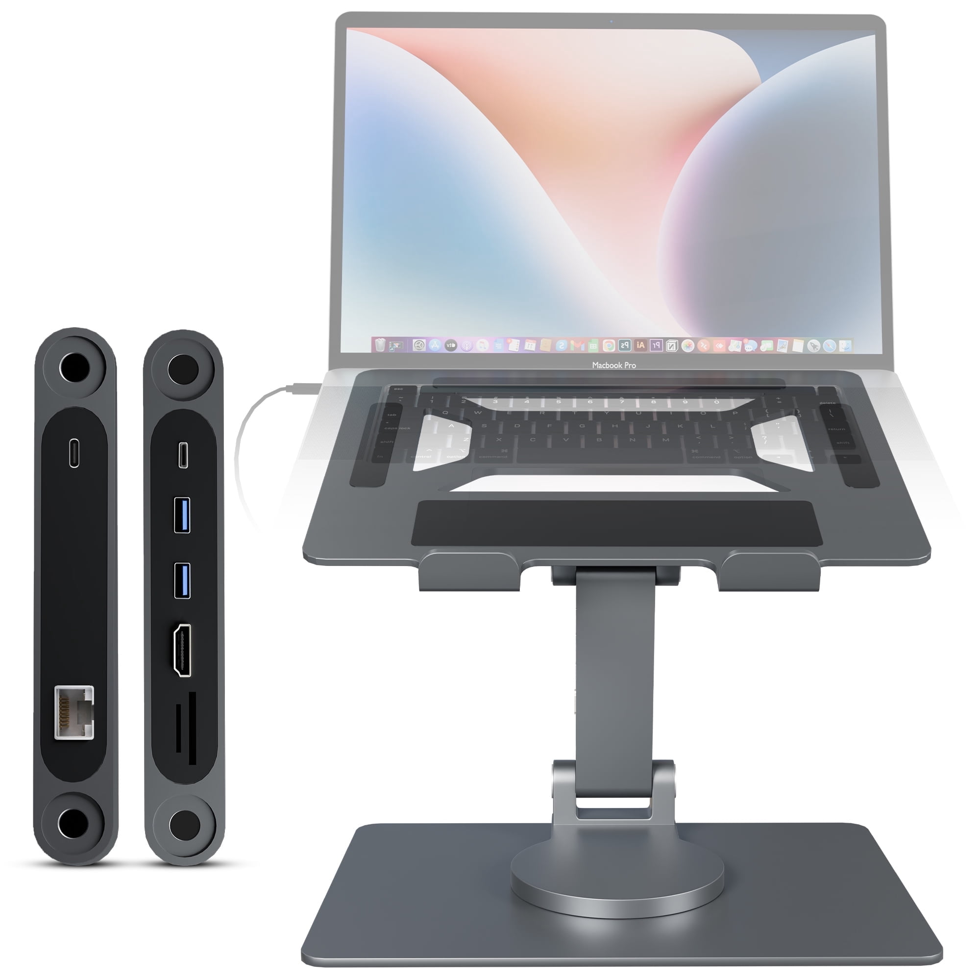 Detachable Aluminum Laptop Stand With Docking Station 360° Rotatable Notebook Holder Hub Compatible With 9.7-17 Inch Laptop