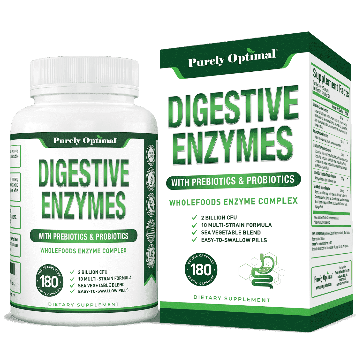 Purely Optimal Digestive Enzymes with Probiotics and Prebiotics 12 Enzymes 180 Capsules