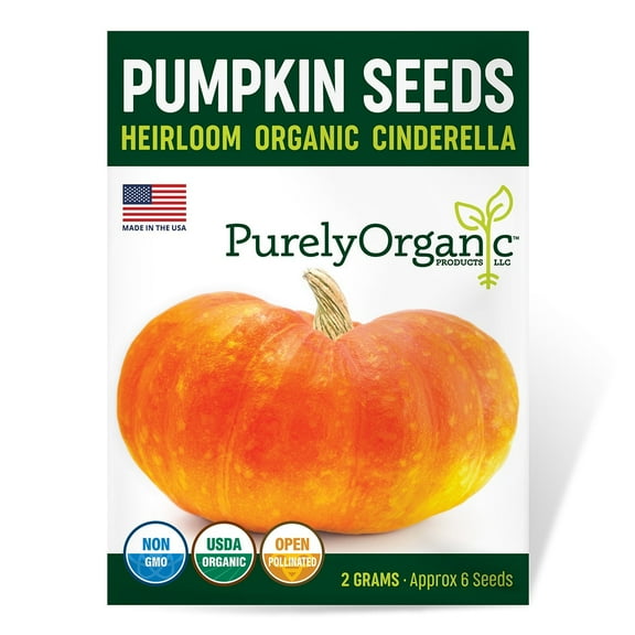 Purely Organic Cinderella Pumpkin Seeds - USDA Organic, Non-GMO, Open Pollinated, Heirloom, USA Origin, Vegetable Seeds - 2 Grams