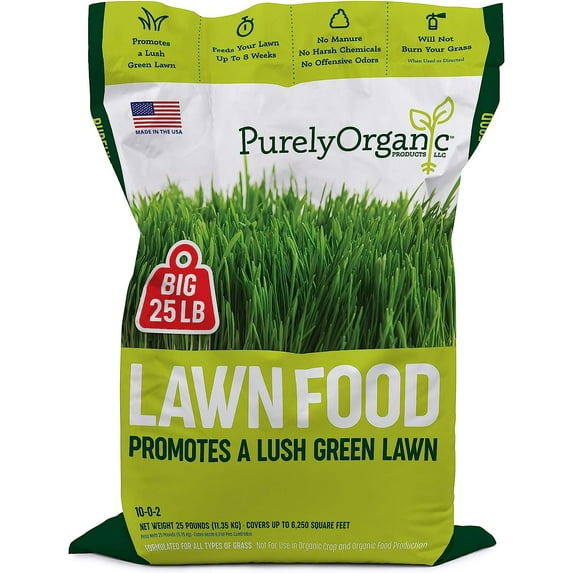 Purely Organic Products Lawn Food 10-0-2, 25 LB Bag (Covers 5,000 Square Feet)
