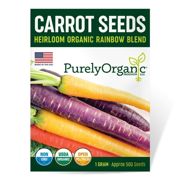 Purely Organic Rainbow Blend Carrot Seeds - USDA Organic, Non-GMO, Open Pollinated, Heirloom, USA Origin, Vegetable Seeds - 1 Gram