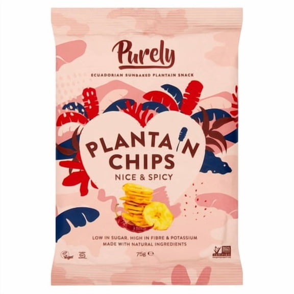 Purely Plantain Chips Nice & Spicy 75g, British Import (Pack of 6)