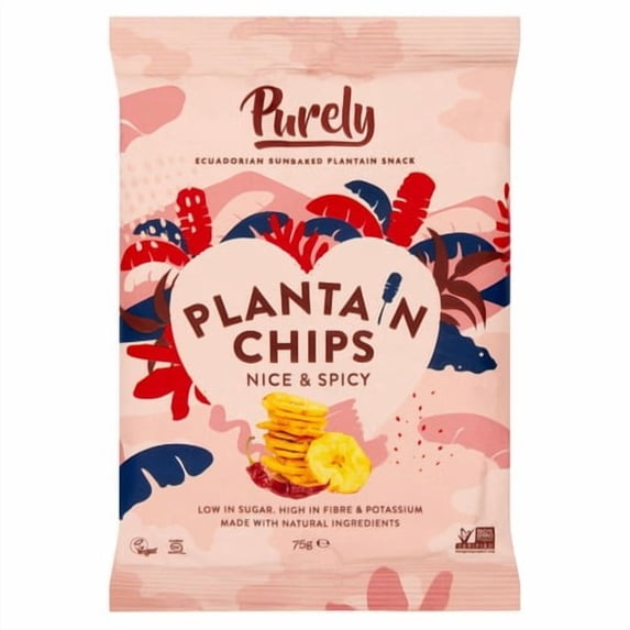 Purely Plantain Chips Nice & Spicy 75g, British Import (Pack of 6)