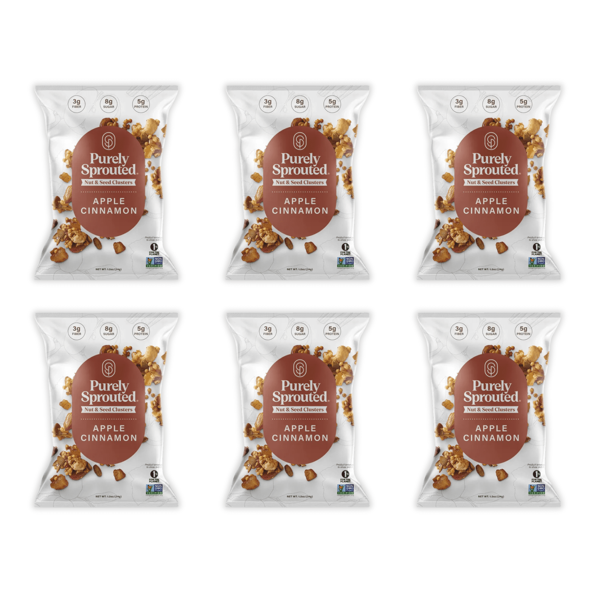 Purely Sprouted Apple Cinnamon Sprouted Nut & Seed Clusters, Non-GMO, 6 Pack, 1.2 oz