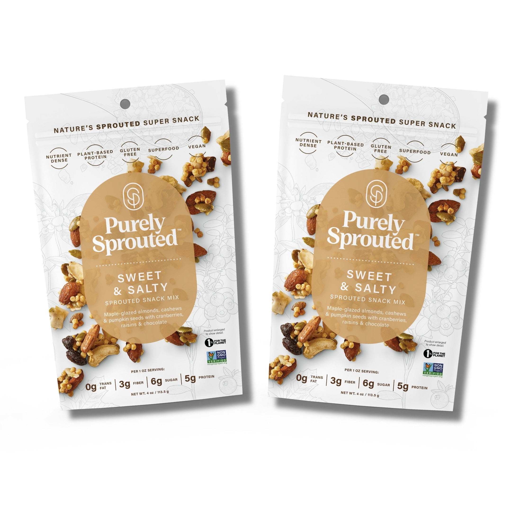 Purely Sprouted Sweet & Salty Sprouted Nut & Seed Clusters, Non-GMO, 2 Pack, 4 oz