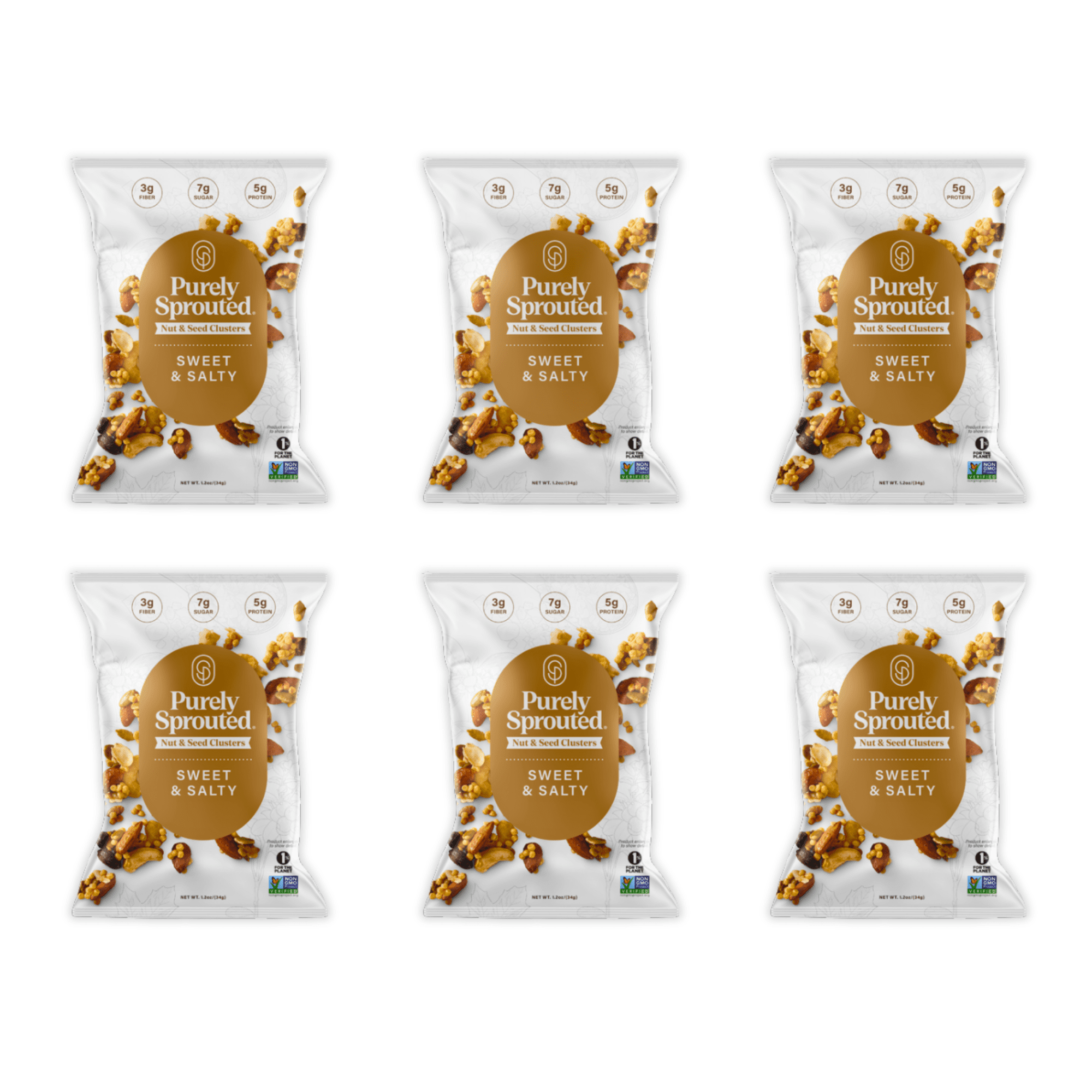 Purely Sprouted Sweet & Salty Sprouted Nut & Seed Clusters, Non-GMO, 6 Pack, 1.2 oz