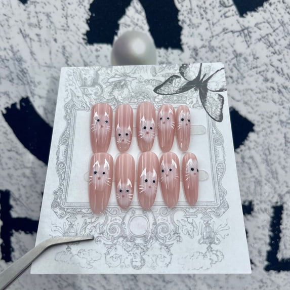 Purely hand-made wearable nail art hand-painted white whitening nude long temperament high-end nail patch press on nails