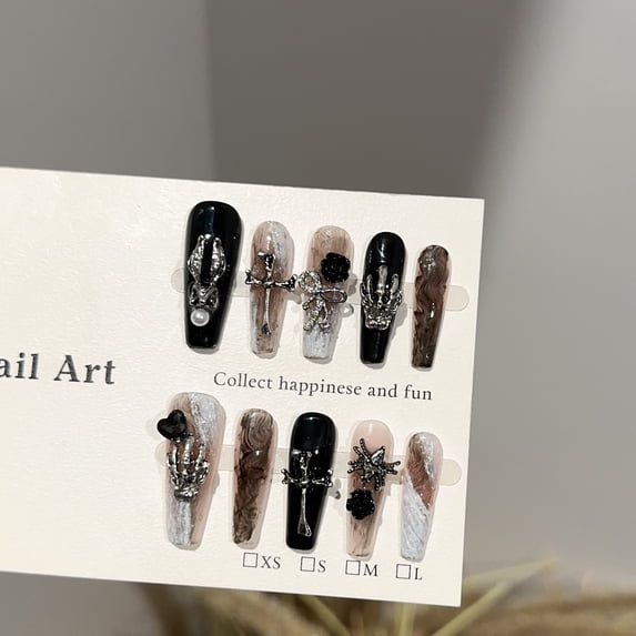 Purely hand-worn nail advanced sense autumn and winter dark long nail art film European and American punk style fake nail patch