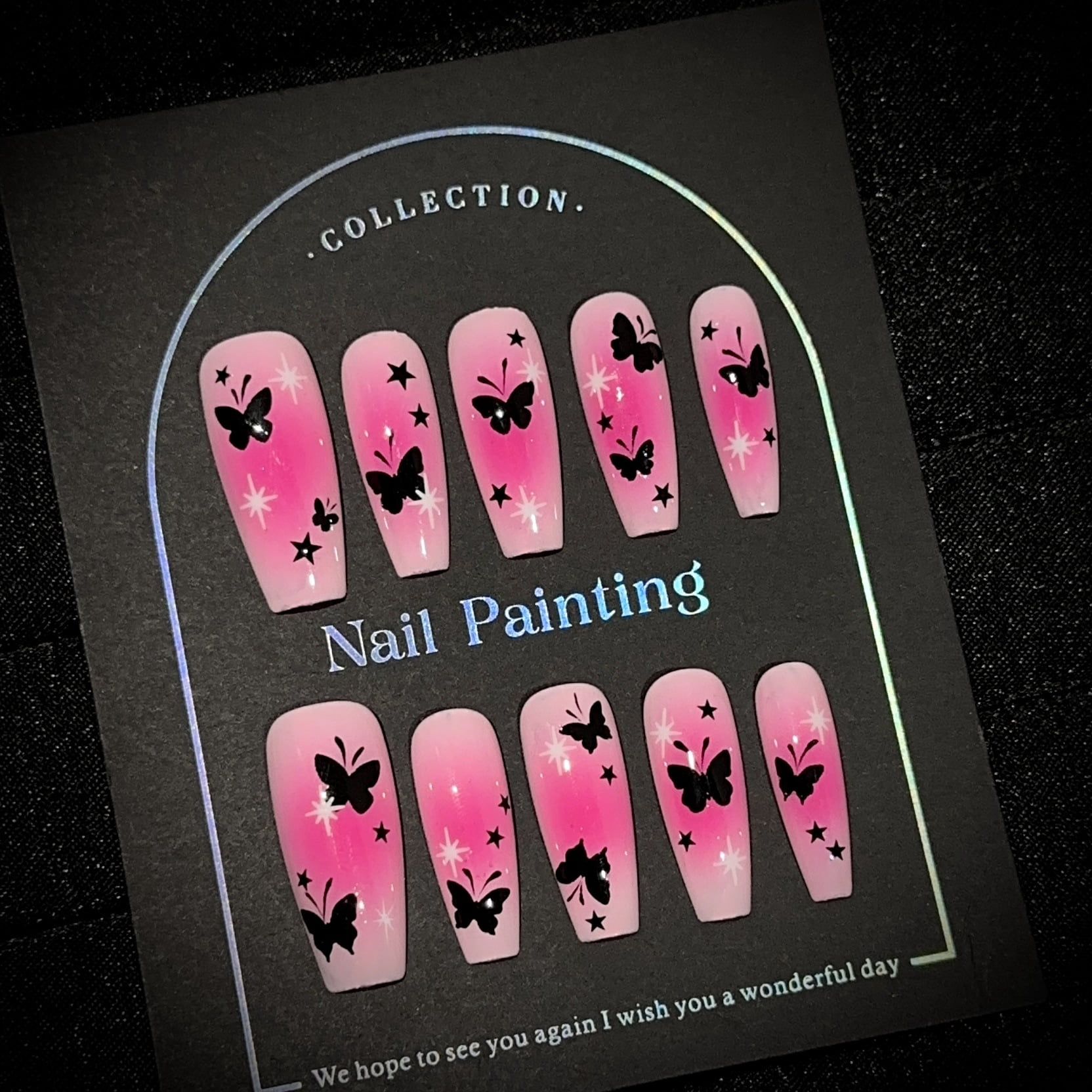 Purely hand-worn nail pads, high-end pink black butterfly nail pads, European and American sweet and cool removable fake nail patches