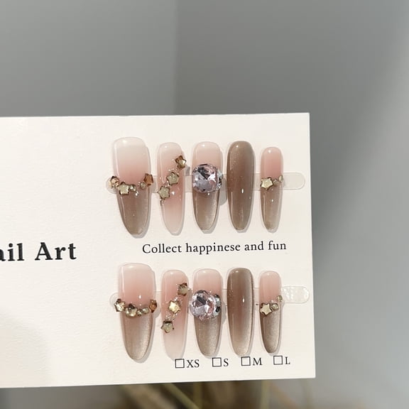 Purely handmade nail pads, high-end brown cat eye long high-end nail pads, light luxury stacks of diamond fake nail patches