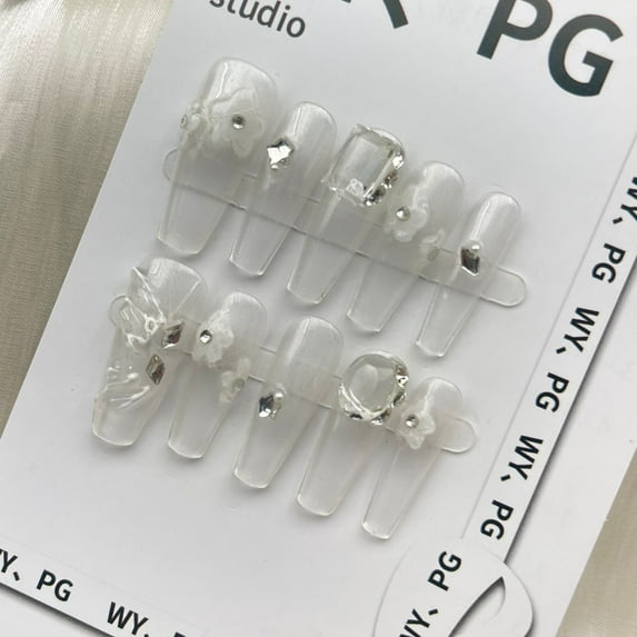 Purely handmade nail wear, handmade nail art, pure desire to show white fingertips, glass style, simple luxury and high sense