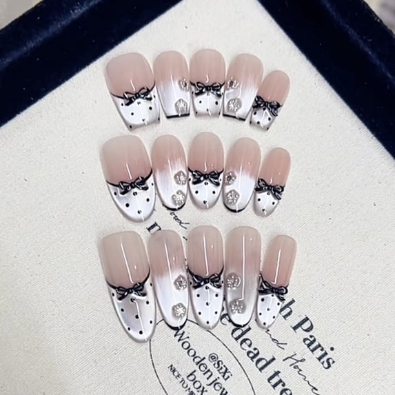 Ac Service Sticker Purely handmade nail wear summer new black contract black bow ...