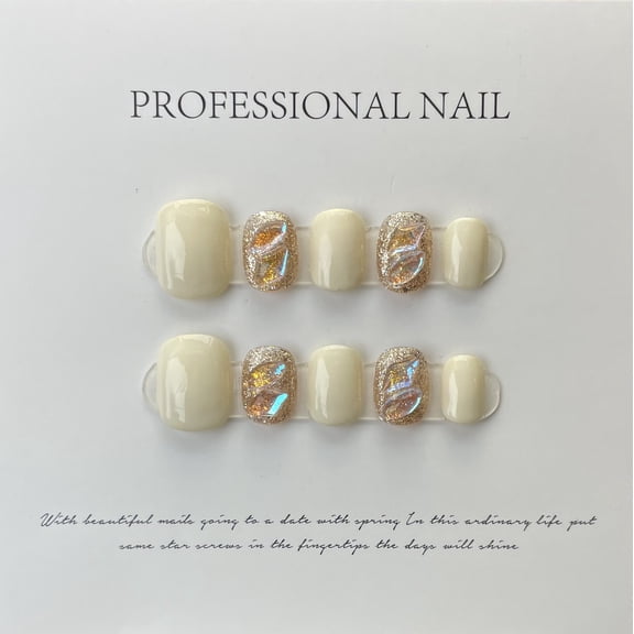[Purely handmade real shot] Wear the finished nail art, pure white aurora, gemstone burst diamond, handmade light therapy, gentle fairy