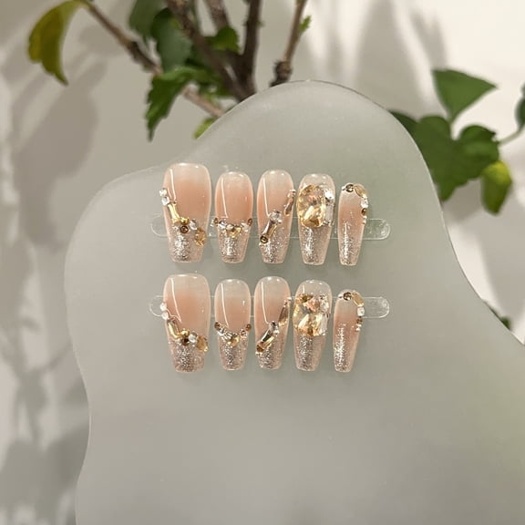 Purely handmade wearing nail advanced sense autumn and winter brown blush removable nail art pieces stack diamond flash fake nail patches