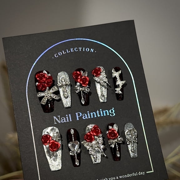 Purely handmade wearing nail, advanced sense, autumn and winter burgundy cat's eye manicure, luxury, European and American heavy industry fake nail patch