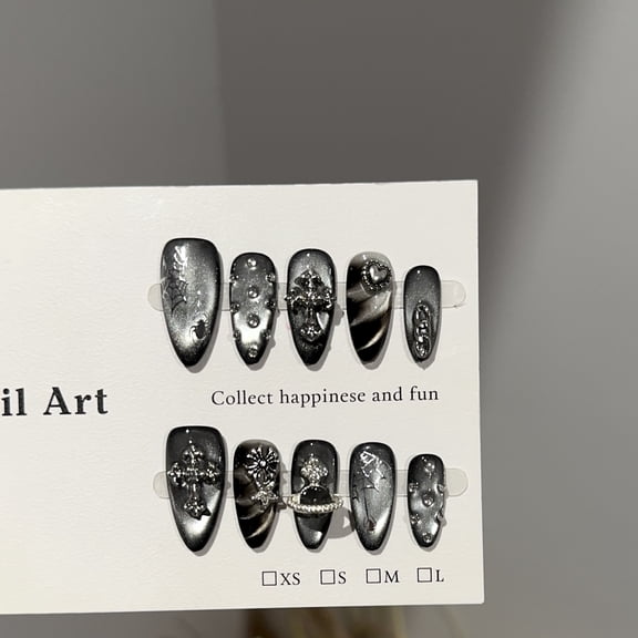 Purely handmade wearing nail advanced sense dark silver cat eye high-end nail art film European and American punk fake nail patch