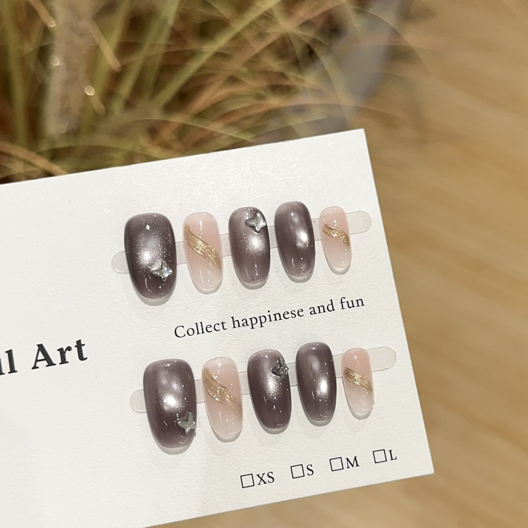 Purely handmade wearing nail advanced sense purple cat eye short nail art piece oval temperament light luxury fake nail patch