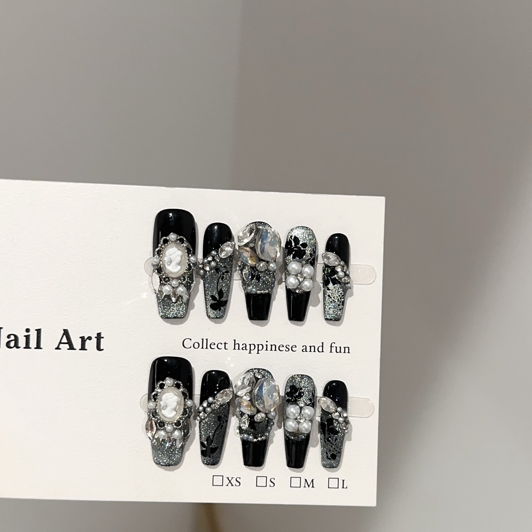 Purely handmade wearing nail high-end black silver cat's eye long nail ...