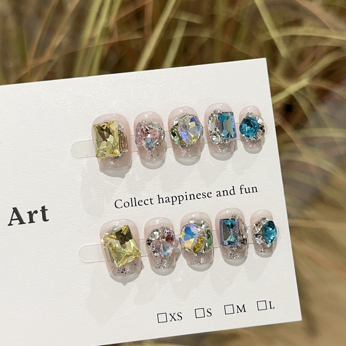Purely handmade wearing nail high-end pink colored candy pile diamond ball short nail art piece white fake nail patch