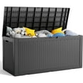 thumbnail image 1 of PurelyGoods 100 Gallon Deck Box, Large Resin Outdoor Storage Box Waterproof, Outside Deck Box with Lockable Lid for Patio Furniture, Pool Tools, Outdoor Equipments and Garden Tools, 1 of 15