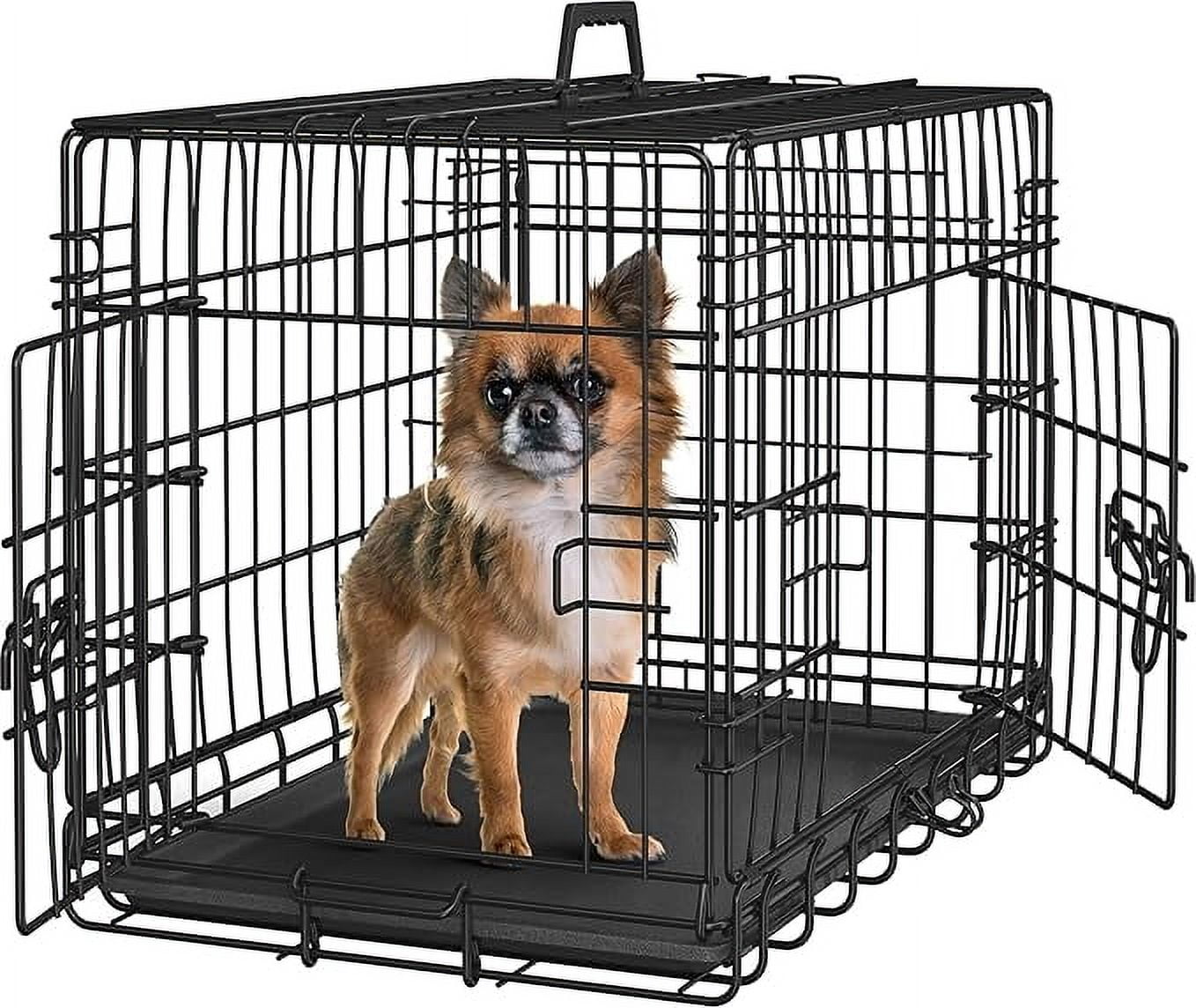 SONGMY 24 inch Dog Crate Double Door w/Divider for Puppy Collapsible Metal Crate with Removable Tray Wire Kennel Pet Crate for Small Dogs Portable Travel Cage, Black