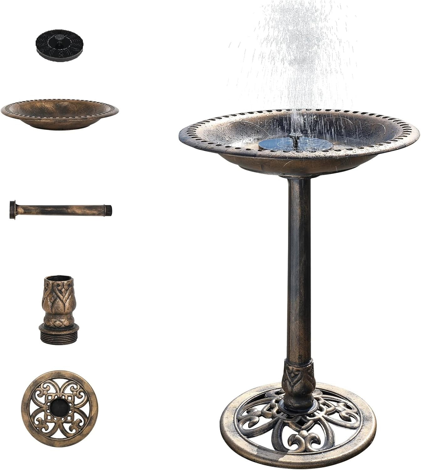 Antique Copper Bronze 28" Solar Powered Pedestal Bird Bath