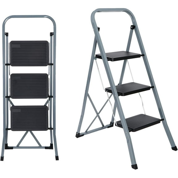 SONGMY 3 Step Folding Ladders with Wide Anti-Slip Platform, Lightweight Steel Ladder, 330 lbs Load Capacity Step Ladder, Portable Step Stool for Kitchen Shop