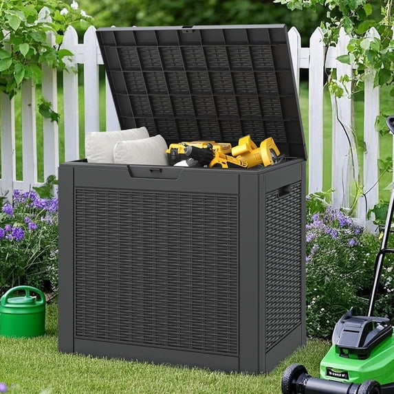 SONGMY 31 Gallon Outdoor Storage Box Waterproof,Indoor Outside Deck Box,Backyard Storage Bin For Package Delivery,Garden Tools,Patio Cushions,Pool Accessories,Storage Bench Lockable Lid