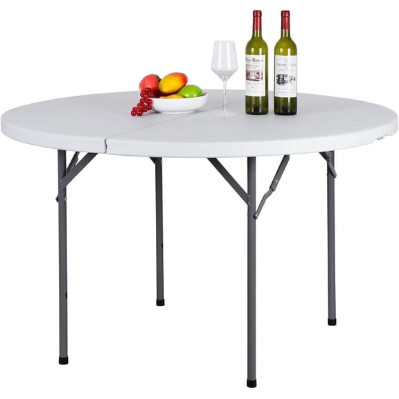 SONGMY 48" Round Folding Table Plastic Card Table Circle Dining Table Heavy Duty Portable w/Handle for Picnic Party Camping Dining Wedding Event Indoor Outdoor Lightweight White