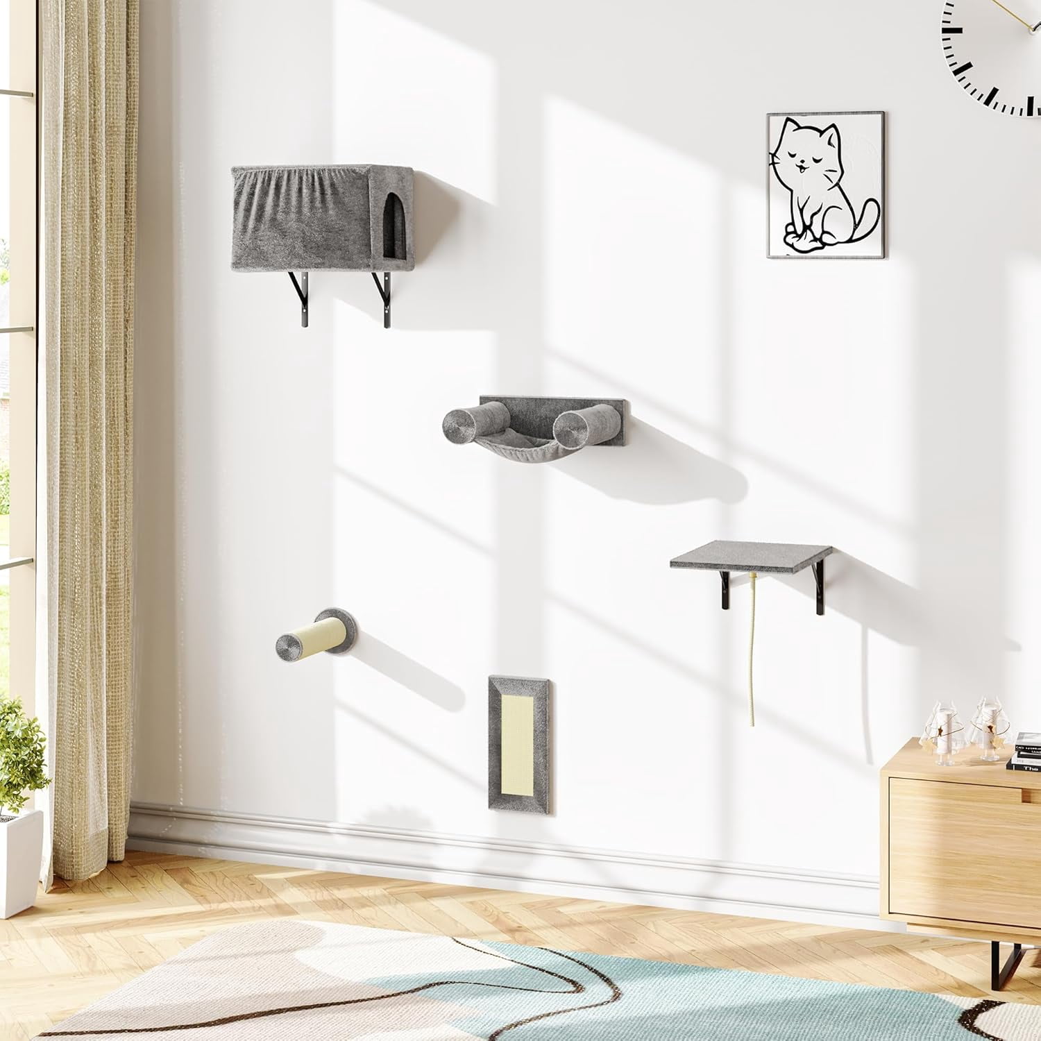 SONGMY 5-in-1 Cat Wall Shelves, Stable & Safe Wall Mounted Cat ... - Compact Wall Mounted Cat Shelves