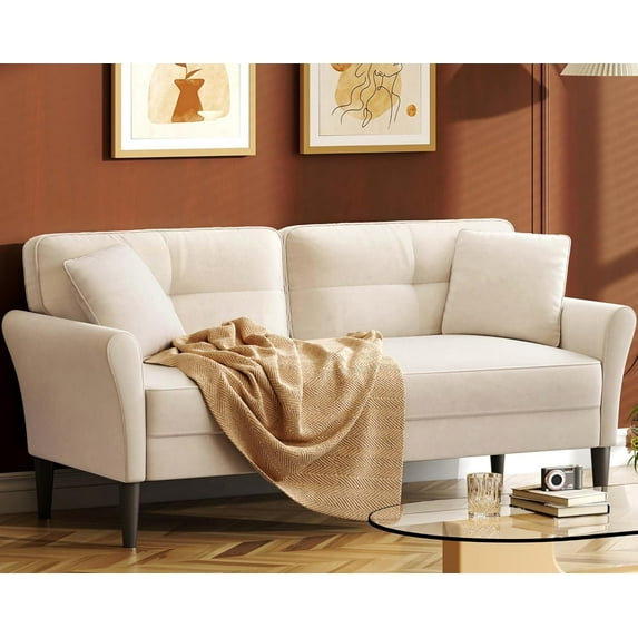 PurelyGoods 69" White Couch, Loveseat Sofa, Couches for Living Room, Comfy Sofas for Living Room 3min No Tool Fast Assembly, Small Couch for Bedroom, Modern Velvet Sofa Couch for Apartment Office