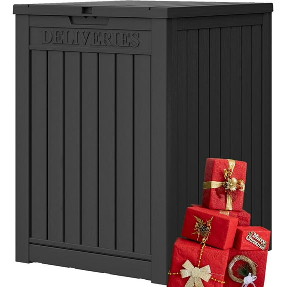 SONGMY Delivery Box for Porch, 51 Gallon Outdoor Resin Deck Box, Lockable Storage and Package Box, Weatherproof and UV Resistant