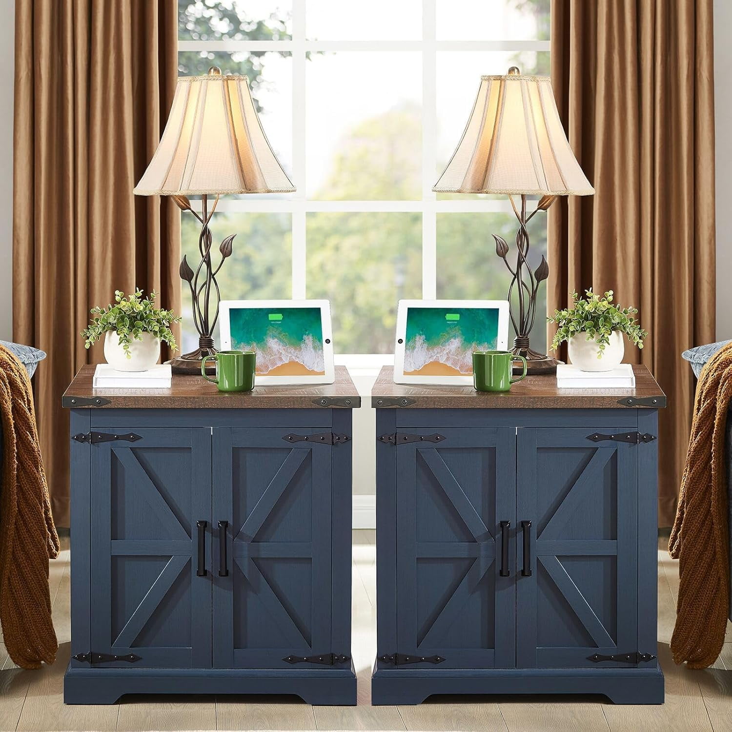 PurelyGoods Farmhouse End Table with Charging Station,24" Large Sofa ...
