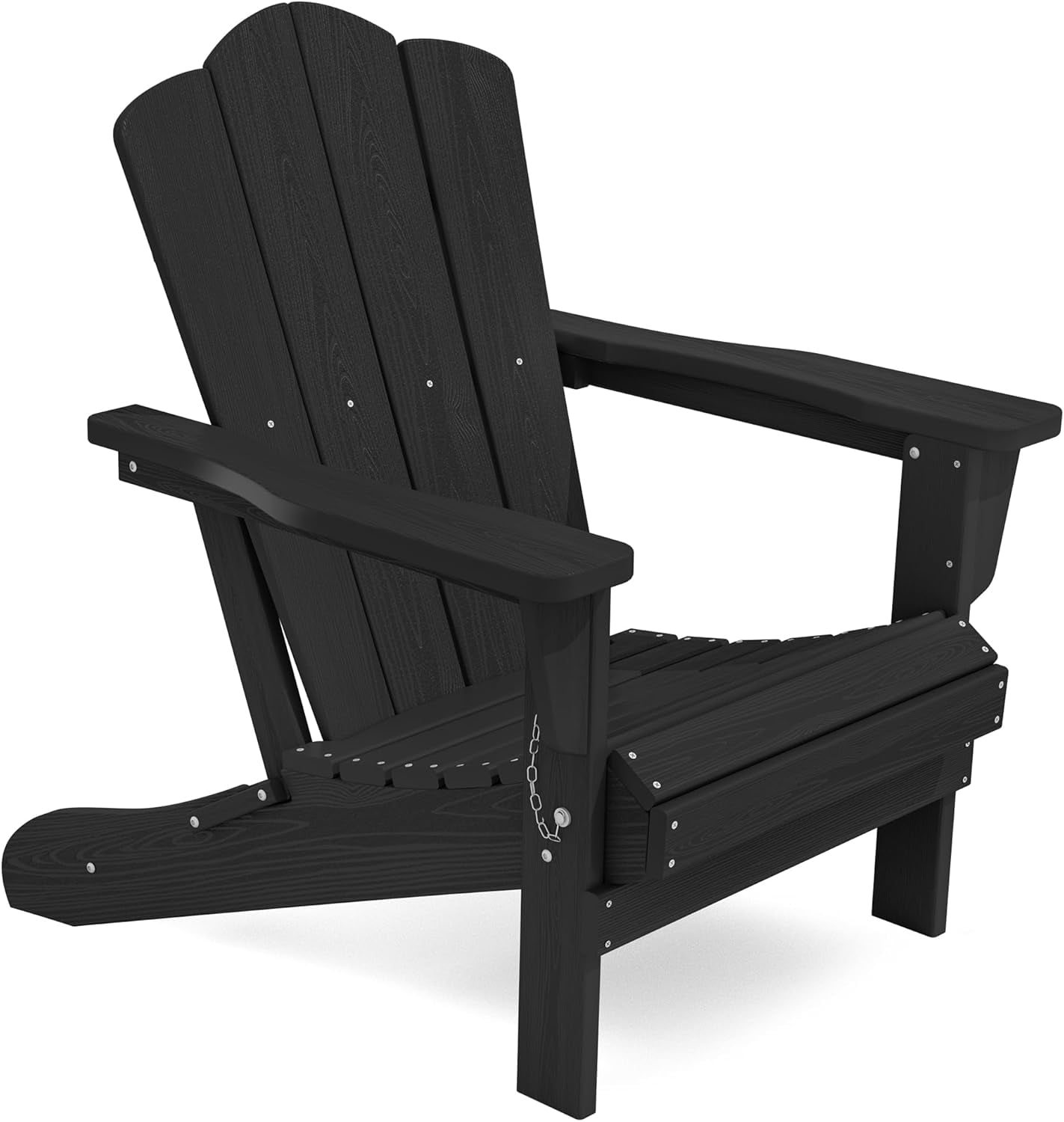 SONGMY Folding Adirondack Chair, HDPE All-Weather Patio Chairs, Wooden Textured Lawn Chair for Poolside, Backyard, Deck, Fire Pit, Black