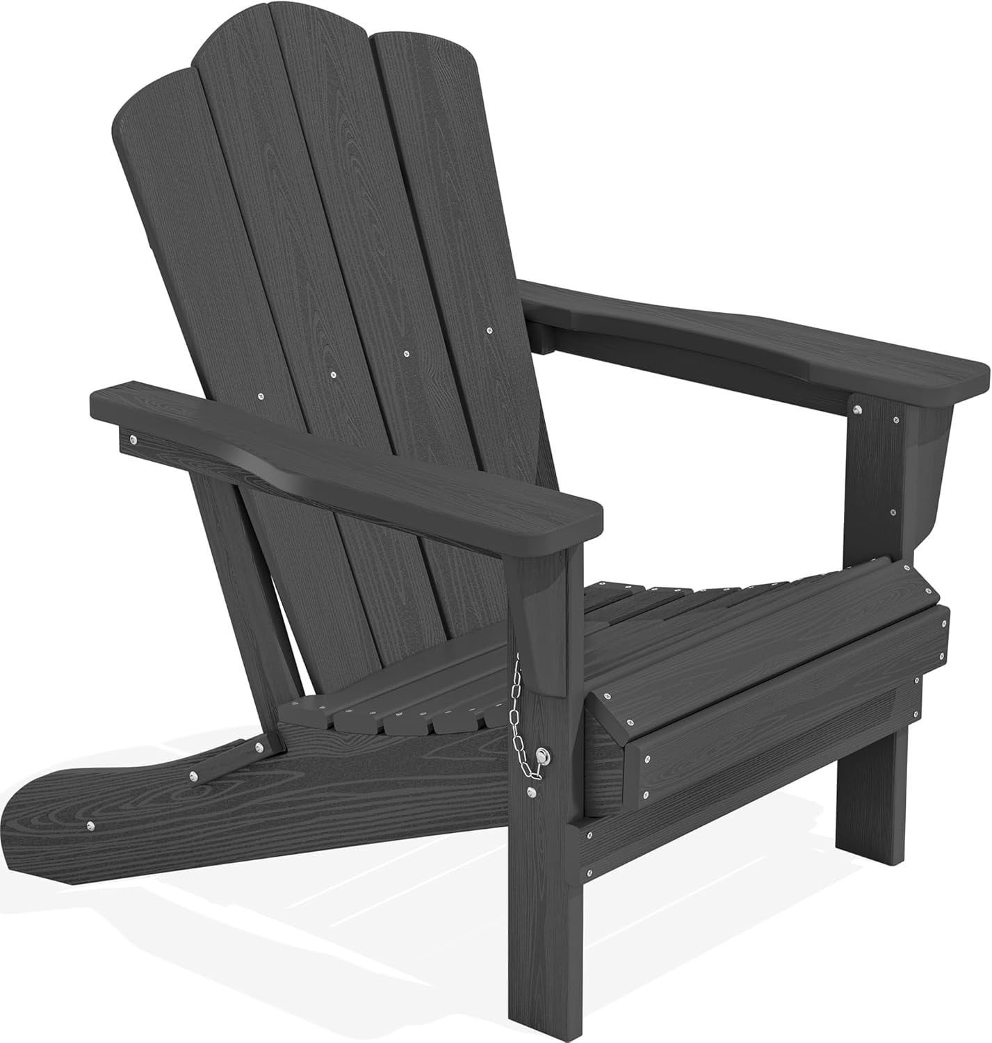 SONGMY Folding Adirondack Chair, HDPE All-Weather Patio Chairs, Wooden Textured Lawn Chair for Poolside, Backyard, Deck, Fire Pit, Grey