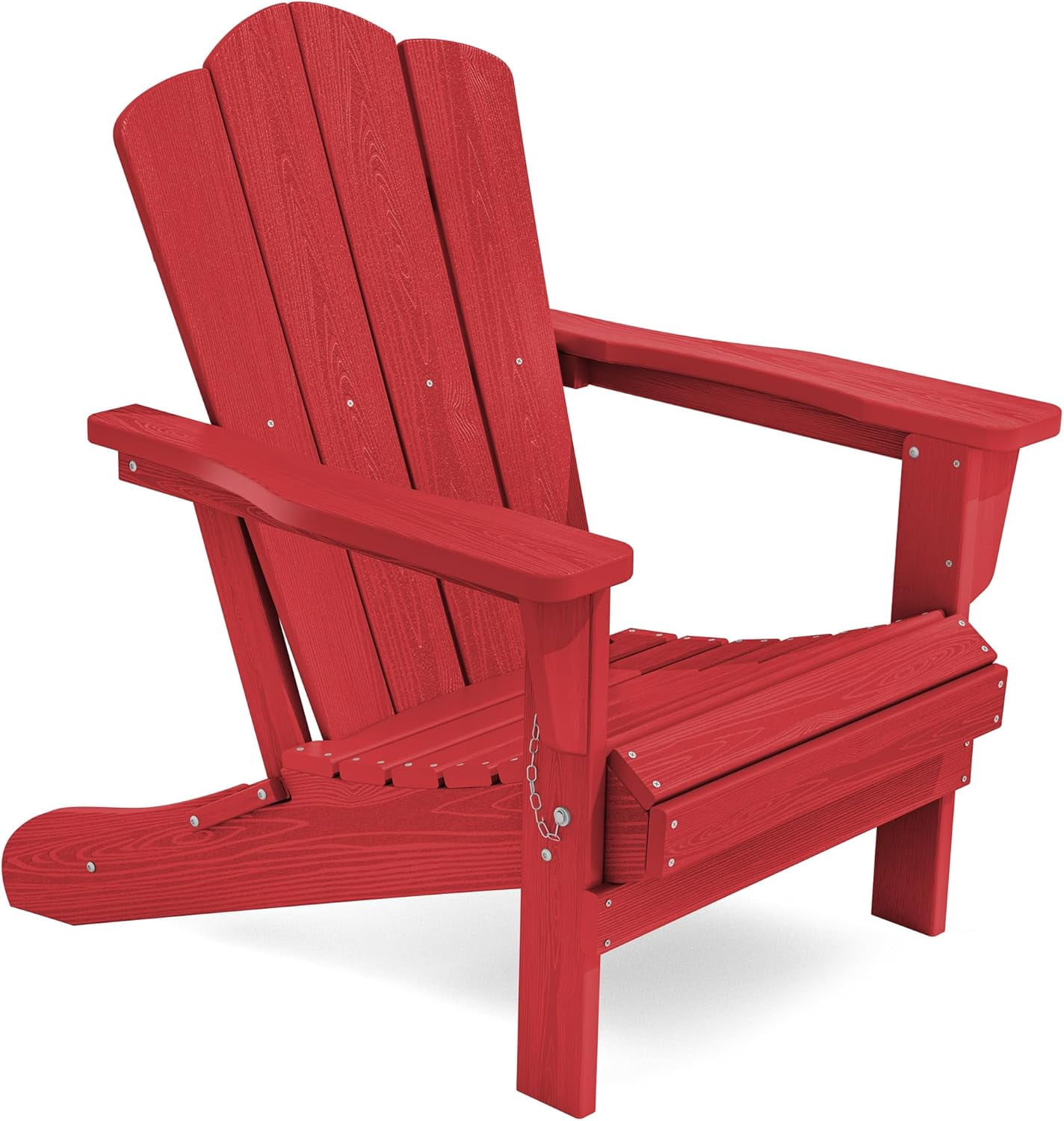 SONGMY Folding Adirondack Chair, HDPE All-Weather Patio Chairs, Wooden Textured Lawn Chair for Poolside, Backyard, Deck, Fire Pit, Light Red