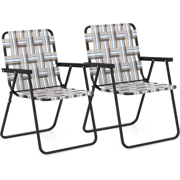 SONGMY Folding Chair, Patio Lawn Chair Set with Armrest, Indoor/Outdoor 2 Pack Webbed Lightweight Dinning Chair, Portable Beach Chair for Outside, Poolside, Backyard (Coffee, 2)