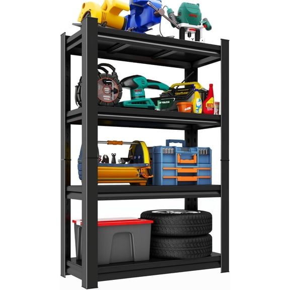 SONGMY Garage Shelving Unit, Adjustable Storage Rack, Storage Shelves, Sturdy Steel Storage Shelf for Garage and Workshop, 4-Tier 54.3" H x 24" W x 14" D, Black