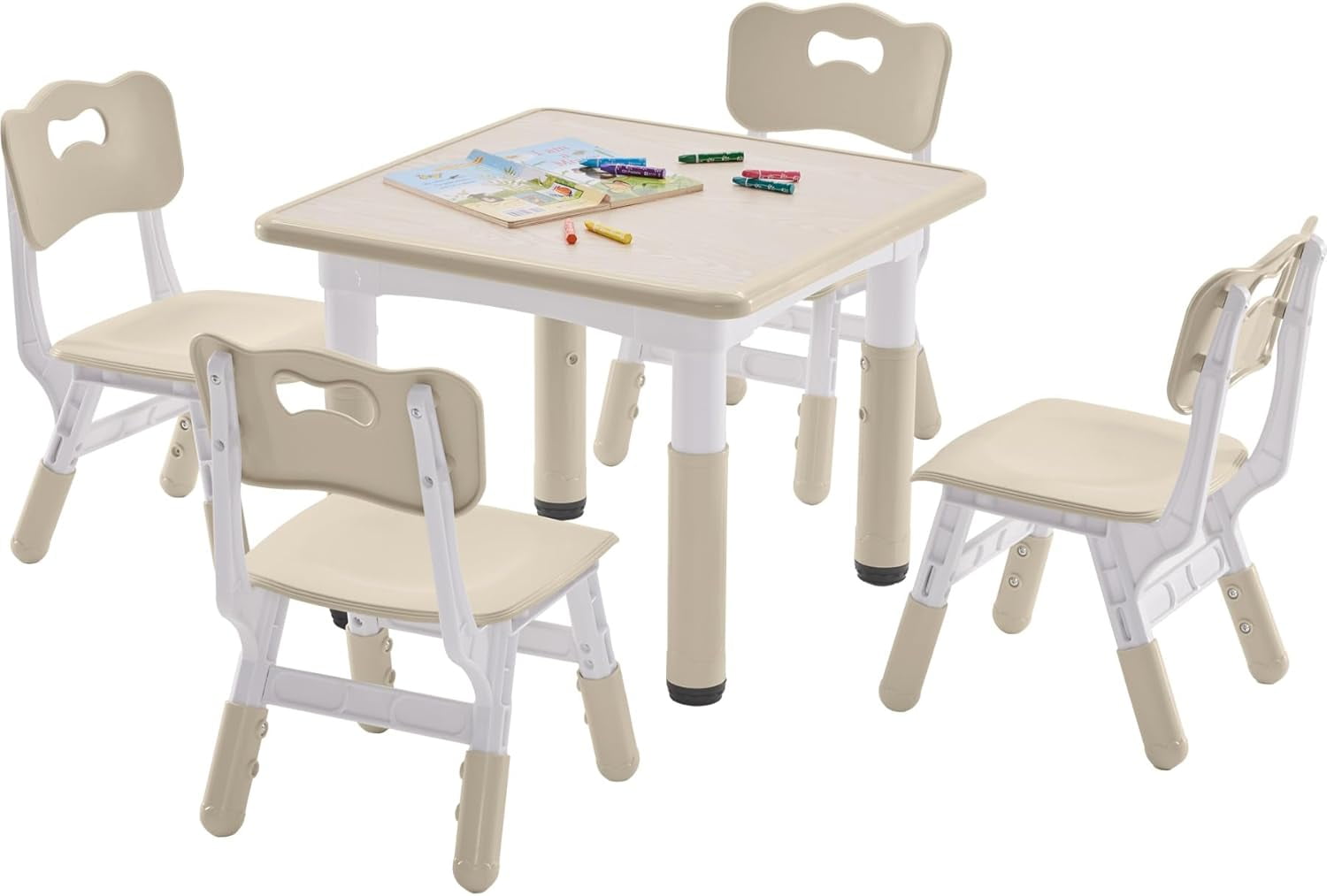 PurelyGoods Kids Table and 4 Chairs Set, Height-Adjustable Toddler ...