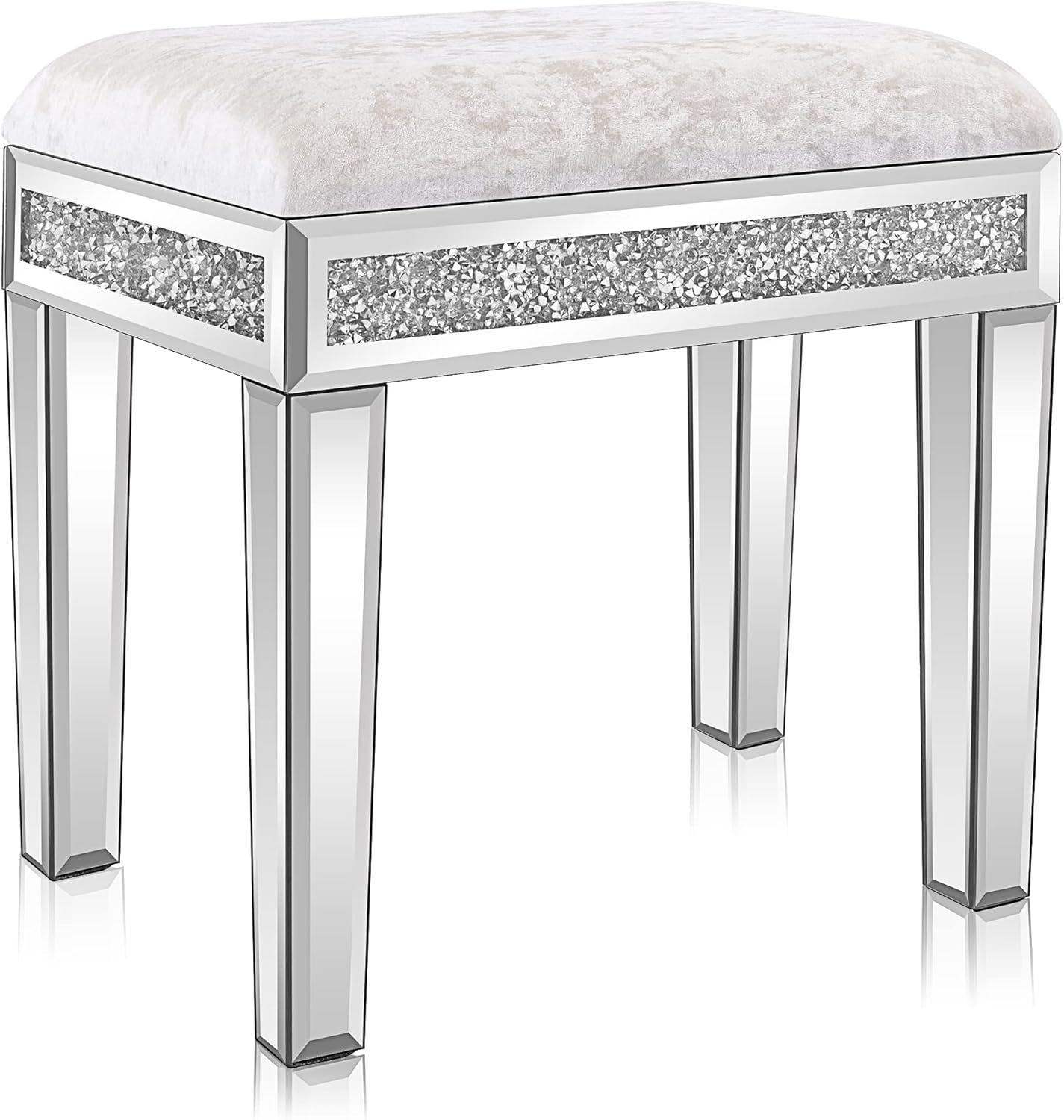 PurelyGoods Mirrored Vanity Stool with Storage, Upholstered Velvet