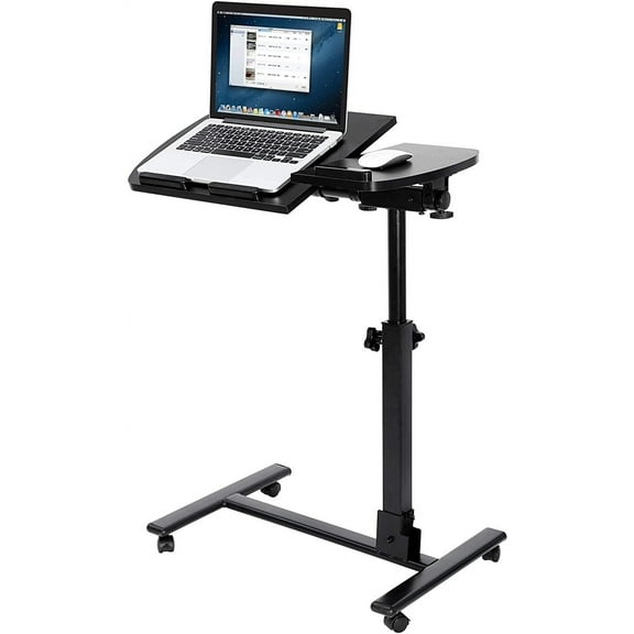 SONGMY Mobile Laptop Desk Angle Height Adjustable Laptop Stand Rolling Desk Cart with Wheels, Laptop Desk Table, Computer Holder w/Side Table and Casters - 180 Tilt 360 Swivel
