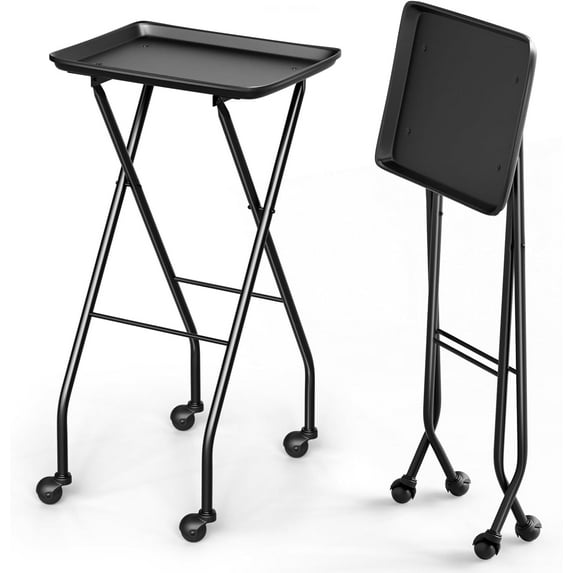PurelyGoods Salon Tray on Wheels Folding Color Trays for Salon, Aluminum Tattoo Tray Rolling Trolley Cart Mobile Hair Cart for Stylist Hairdresser, Beauty Spa Service Storage Station