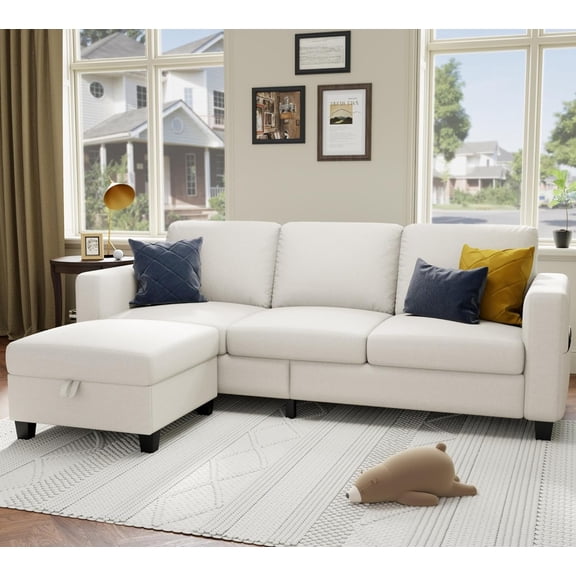 PurelyGoods Sectional Sofa and Couches for Living Room - 78''L Shaped Beige Linen Couch-Pet Friendly Modular 3-Seater Convertible Sofas-Washable Covers-Suitable for The Living Room,Beige